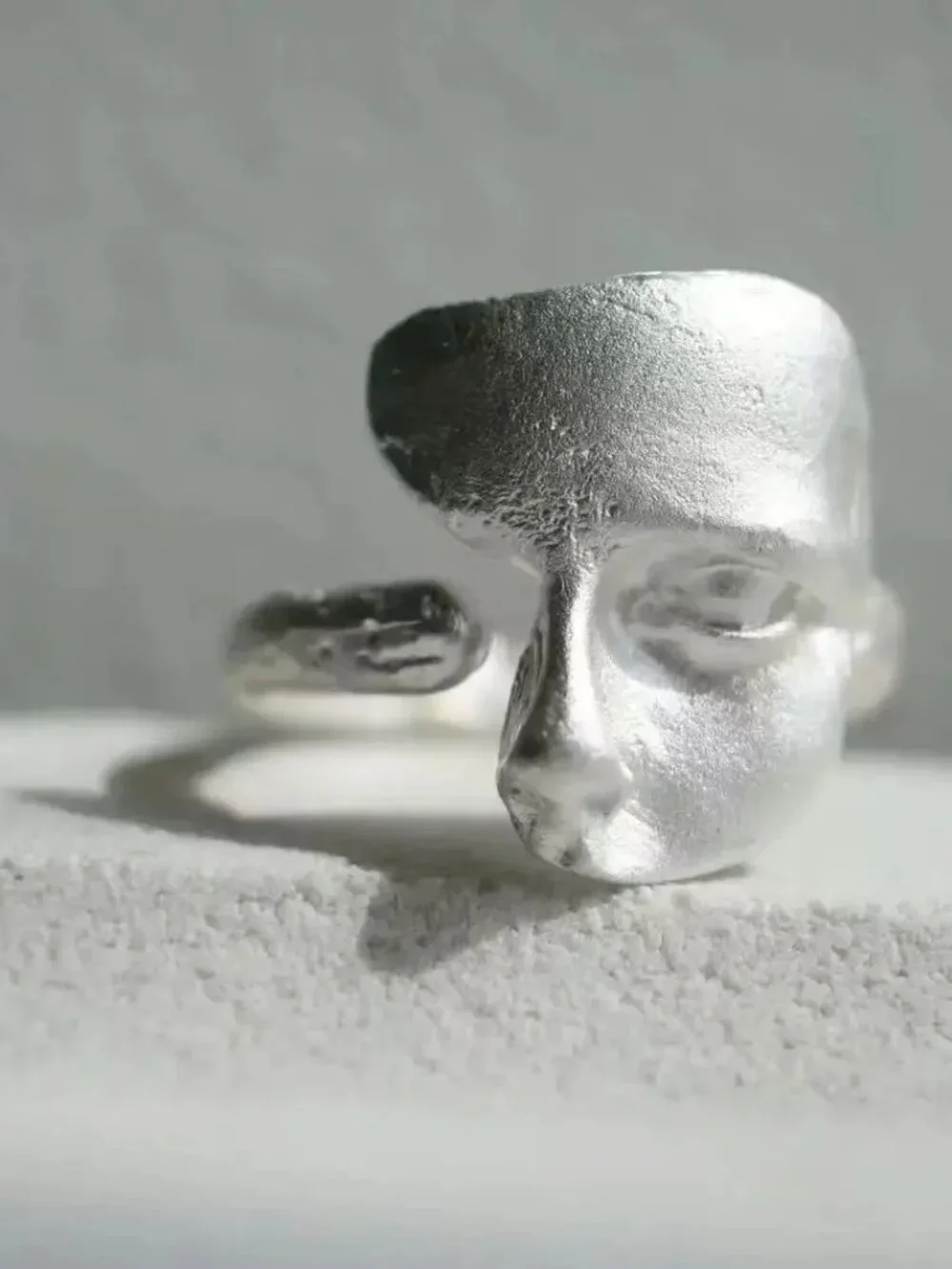925 Sterling Silver Sanding Face Adjustable Ring Modern Sculptural Jewelry